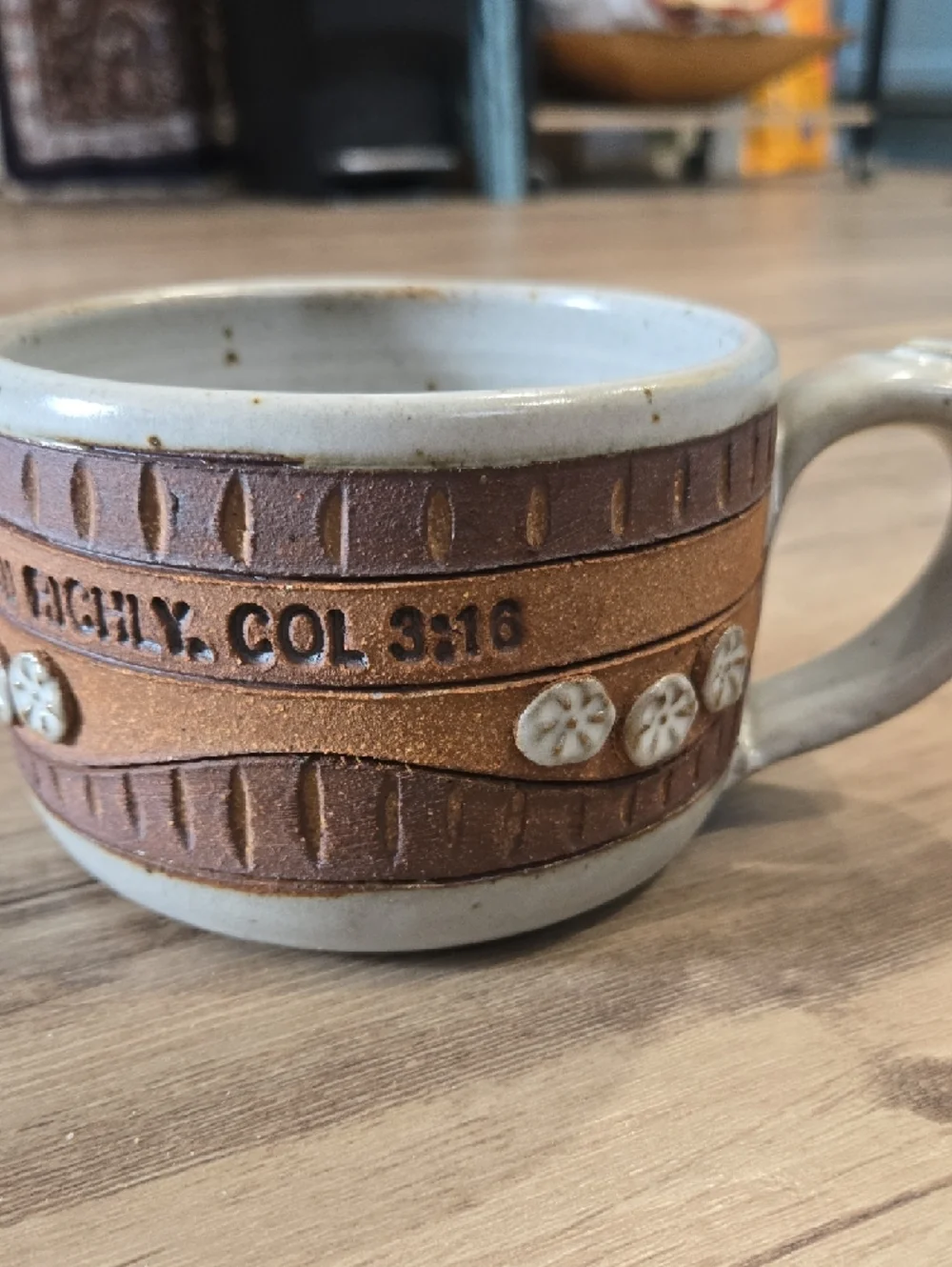 DOWN TO EARTH Stoneware Raised Text 'LET THE WORD OF CHRIST'- 3:16 Brown & Cream - Picture 2 of 6